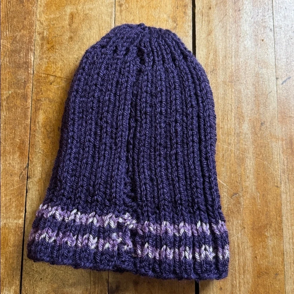 Handmade Purple Knit Beanie toddler size girl winter